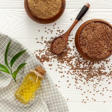 Flaxseeds Or Linseeds In A Bowl With Olive Oil