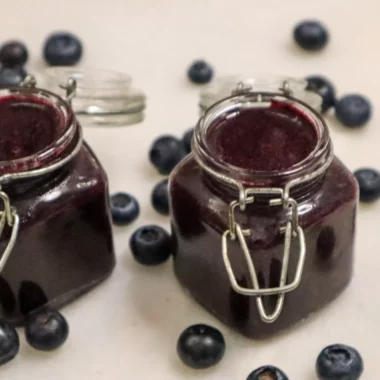 Blueberry butter in jars.