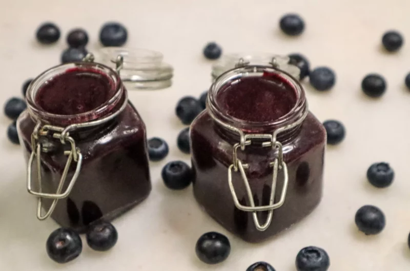 Blueberry butter in jars.