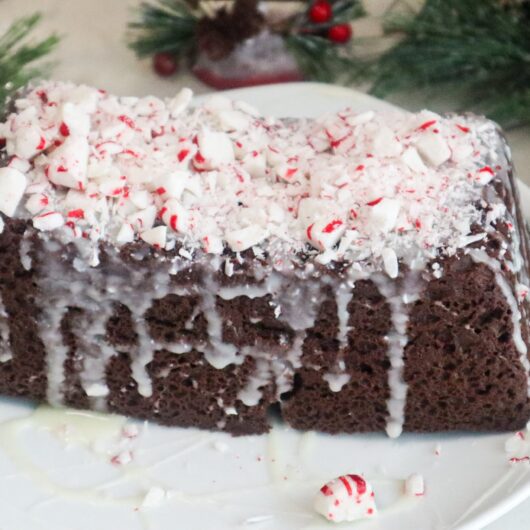 Keto chocolate peppermint cake on a plate.