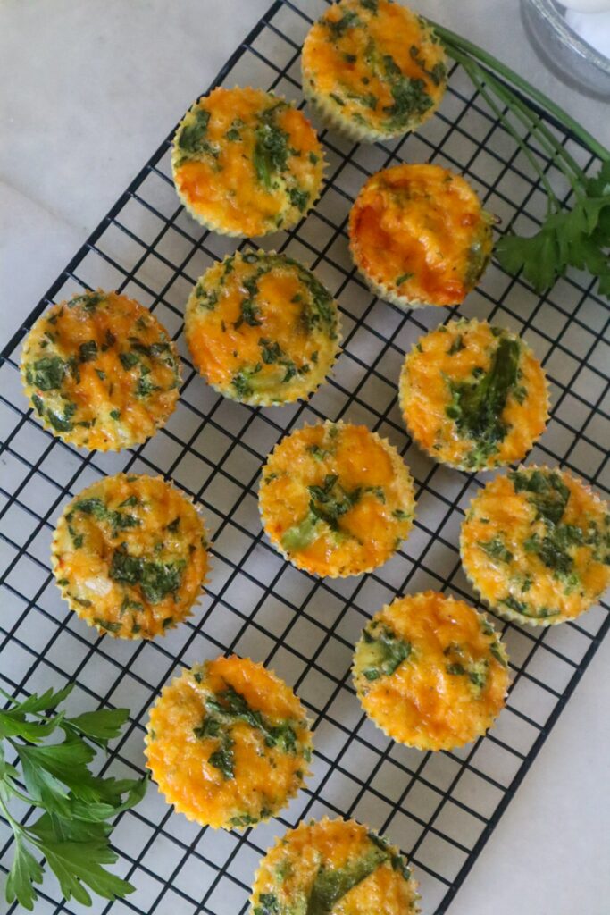 Frittata muffins on a cooling rack,