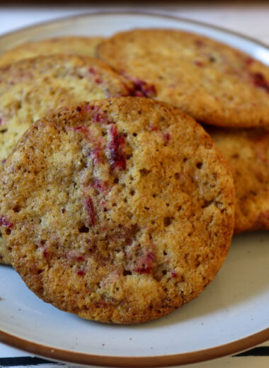 Cranberry jam sugar cookies on a plate.