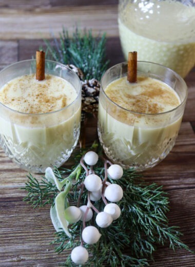 Coconut milk eggnog in glasses.