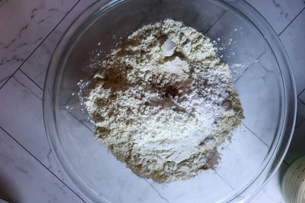 Mixing the dry ingredients.