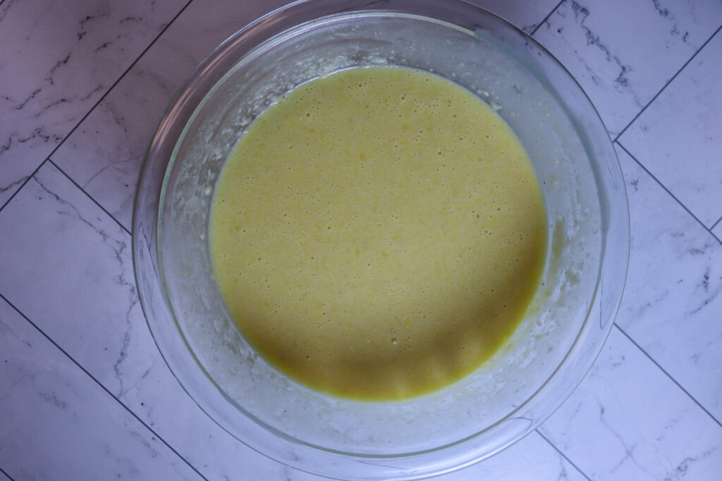 Mixing the wet ingredients.