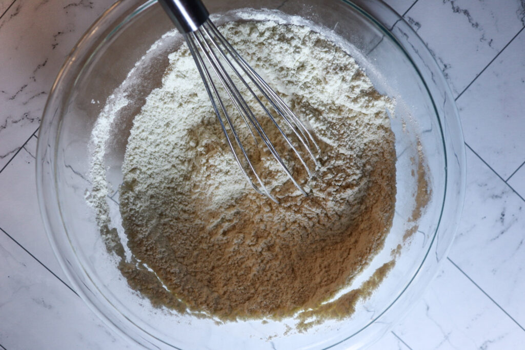 Whisking the dry ingredients in a bowl. 