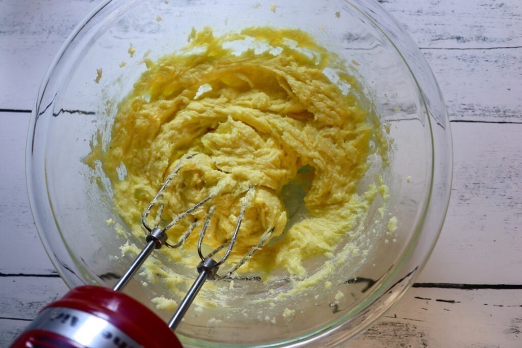 Mixing in the egg.