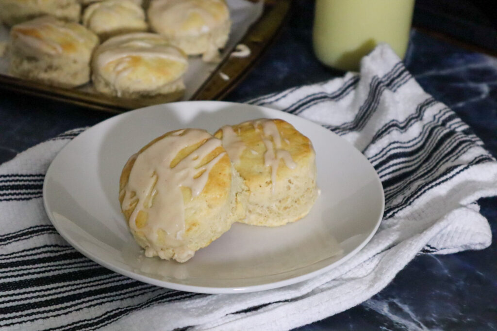 Gluten-free eggnog biscuits on a plate.