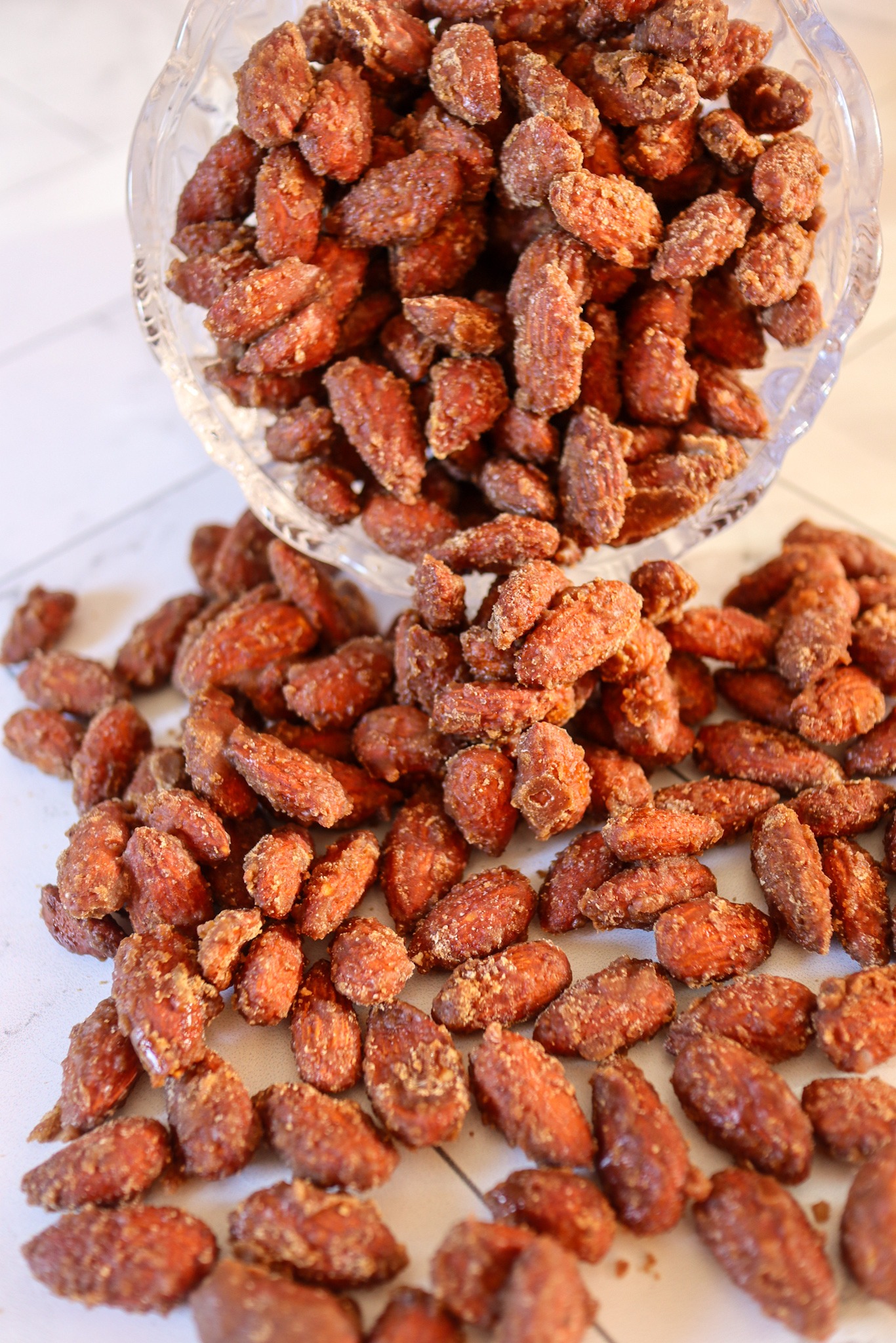 Candied almonds in a serving bowl.