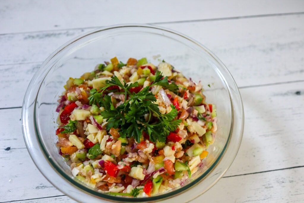 Vegan conch salad in a bowl.