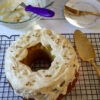 Almond paste cake with cream cheese glaze