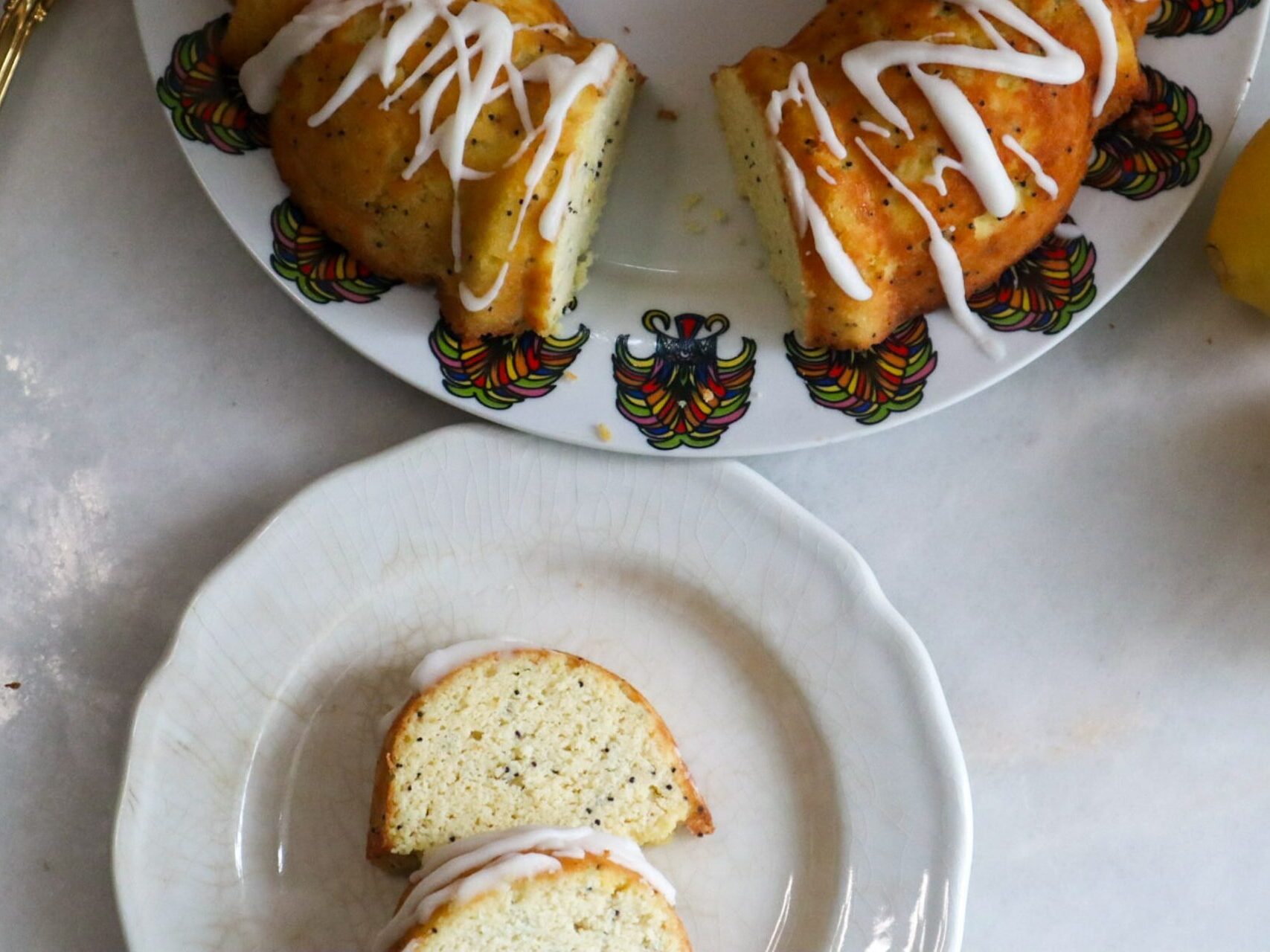 Coconut flour lemon poppy seed on a plate.